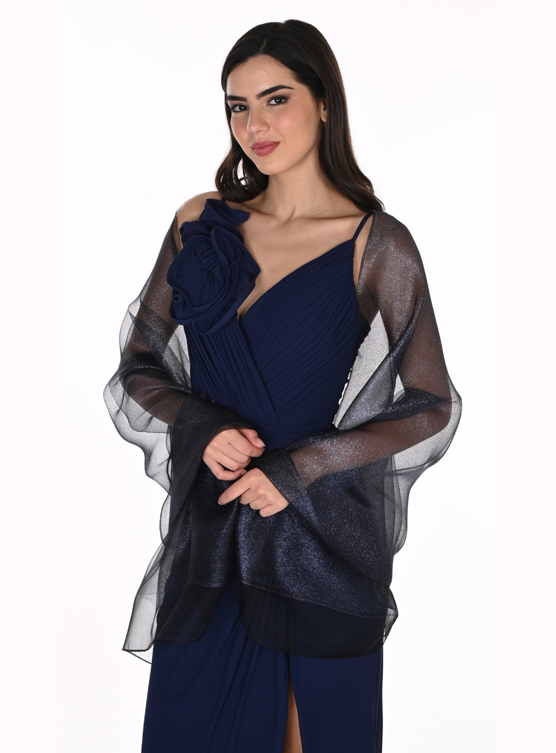 Classic Black and Navy Sheer Shawl – Frank Lyman Layered Elegance