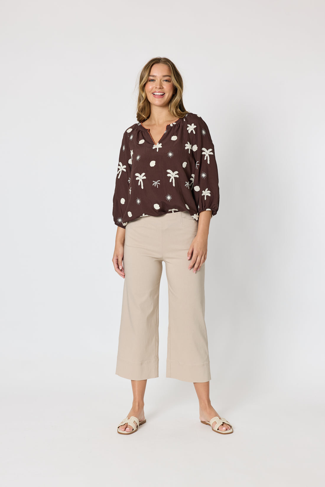 Natural Beige Wide-Leg Cropped Pants – Effortless Everyday Elegance