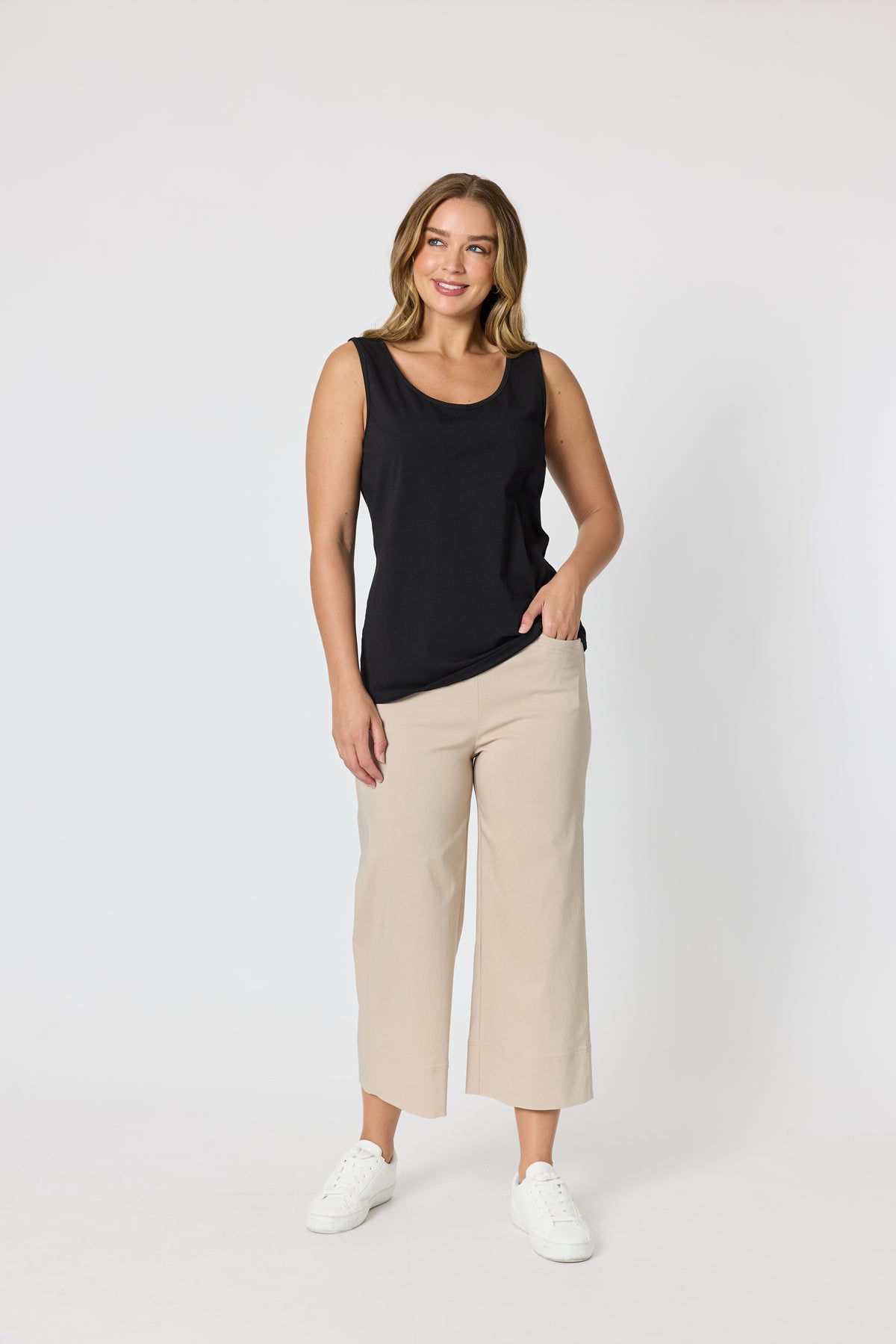 Natural Beige Wide-Leg Cropped Pants – Effortless Everyday Elegance