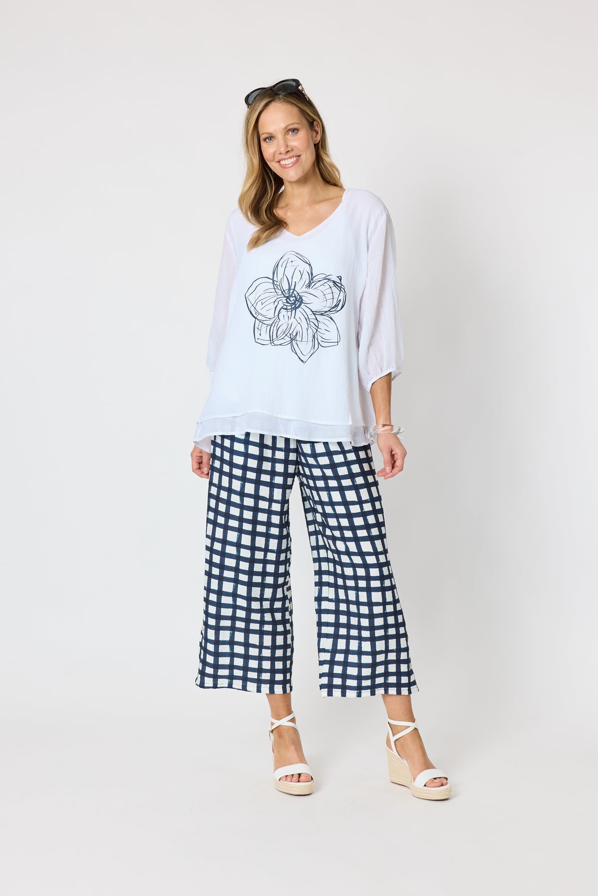 Camellia Floral Print Top - White