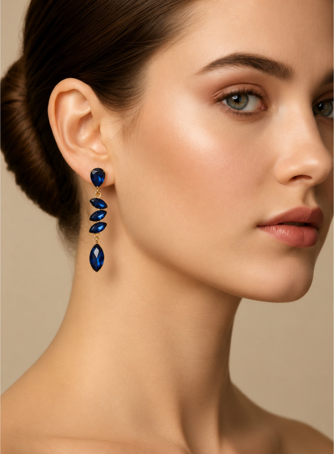 Midnight Blue Teardrop Statement Drop Earrings | Elegant Crystal Drop Earrings