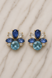 Royal Blue Floral Crystal Statement Earrings | Elegant Floral Drop Earrings