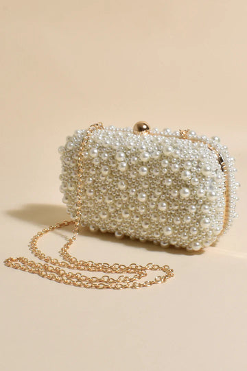 Rhianna Faux Pearl Structured Clutch | Pearl Statement Bag