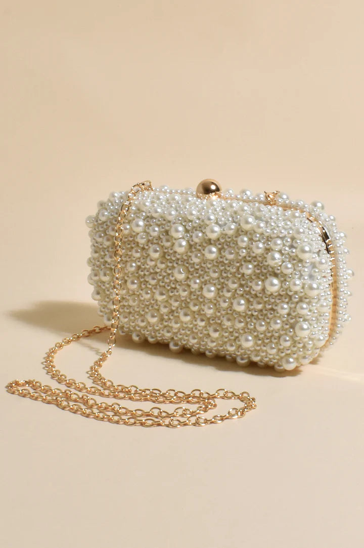 Rhianna Faux Pearl Structured Clutch | Pearl Statement Bag