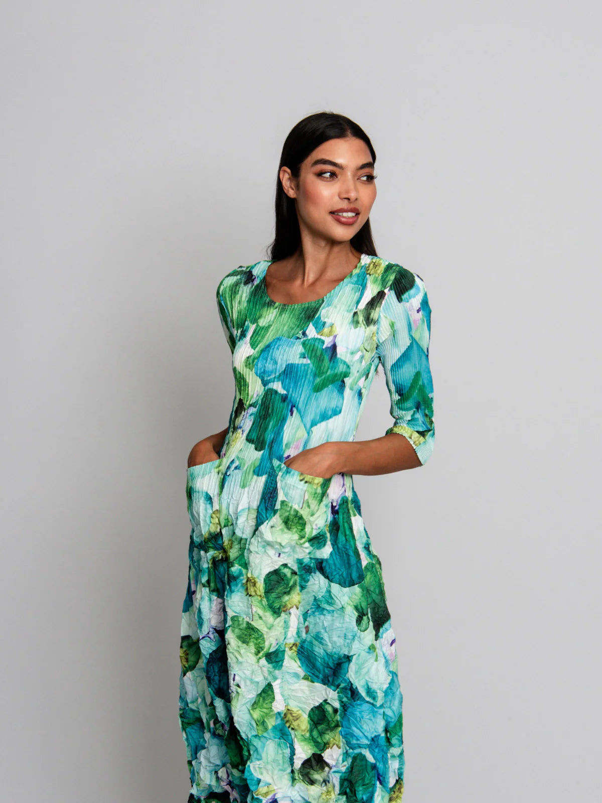 3/4 Sleeve Smash Pocket Dress | Satin Print Dress Australia