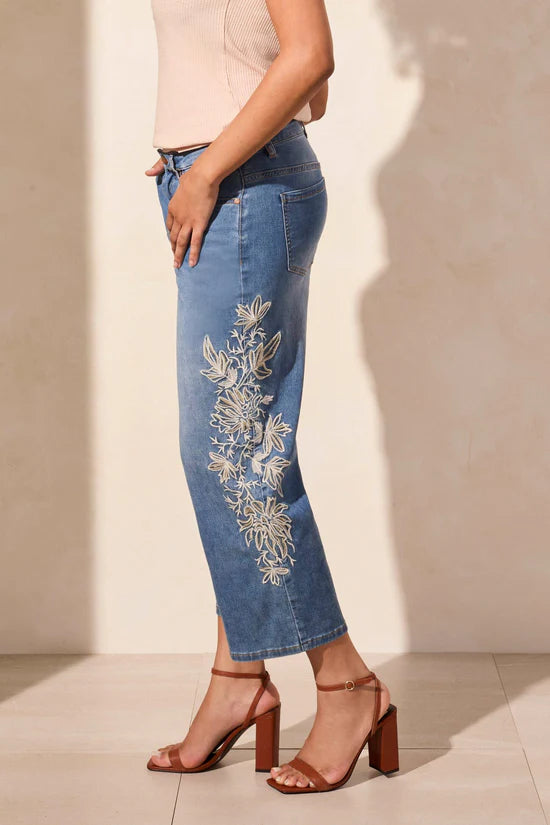 Girlfriend crop wide leg denim jeans