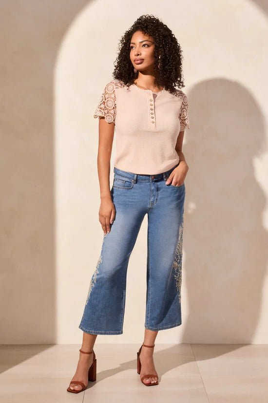 Embroidered Audrey wide leg jeans