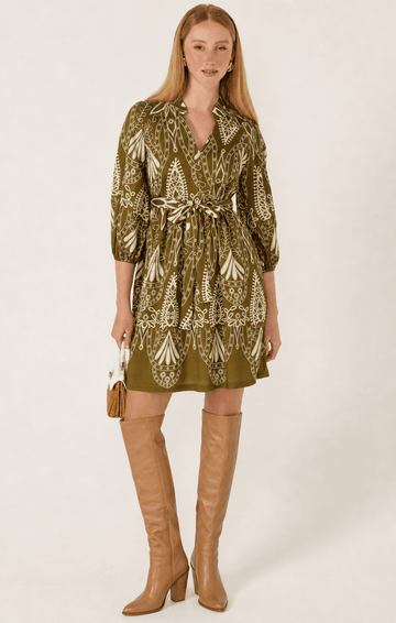 Kirra Shift Dress In Olive Cream by Sacha Drake