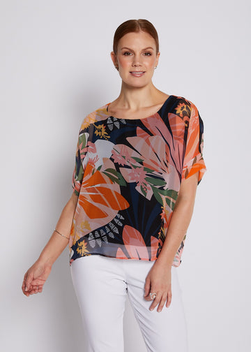 Orange Print Relaxed Fit Top