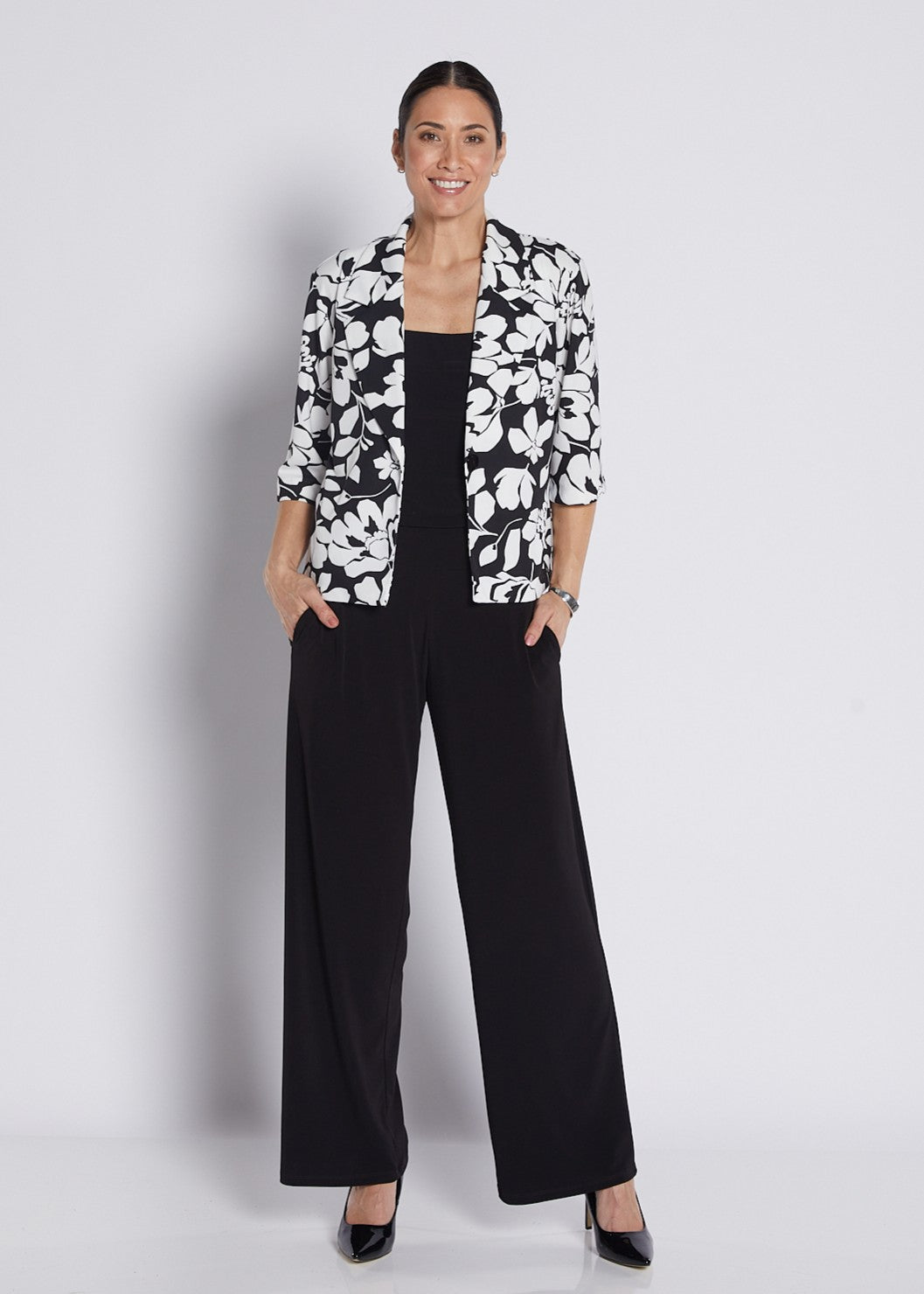 Monochrome Floral Blazer – Modern Elegant Layer