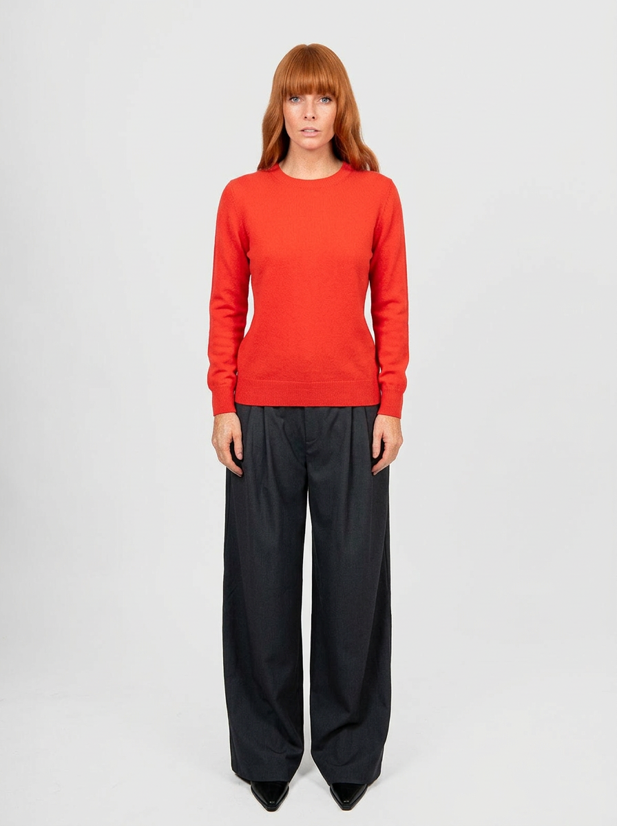 Knitted crew jumper cayenne merino wool cashmere sweater