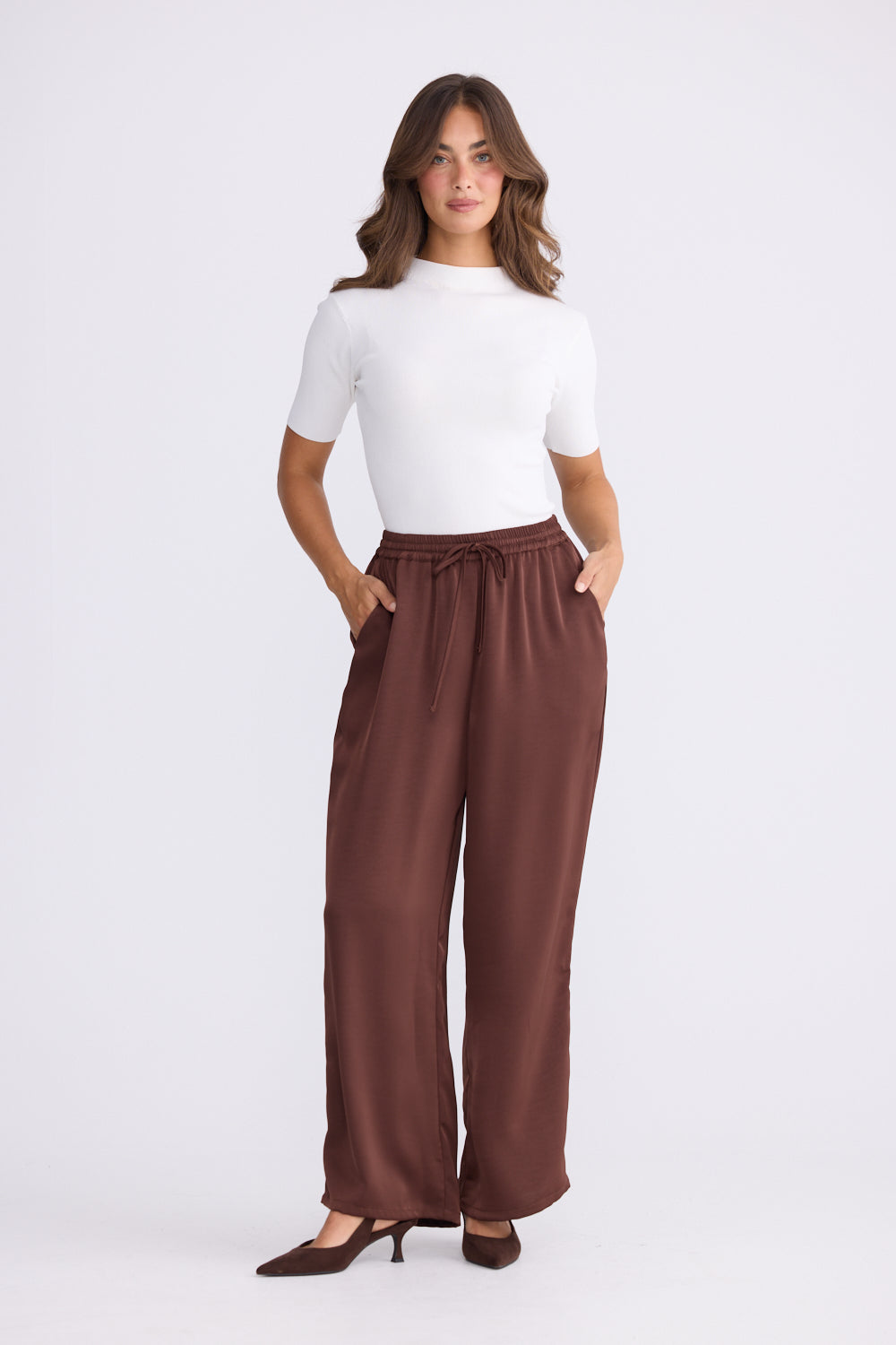 Chocolate Brown Wide-Leg Pants | Elegant Relaxed Fit Trousers Australia