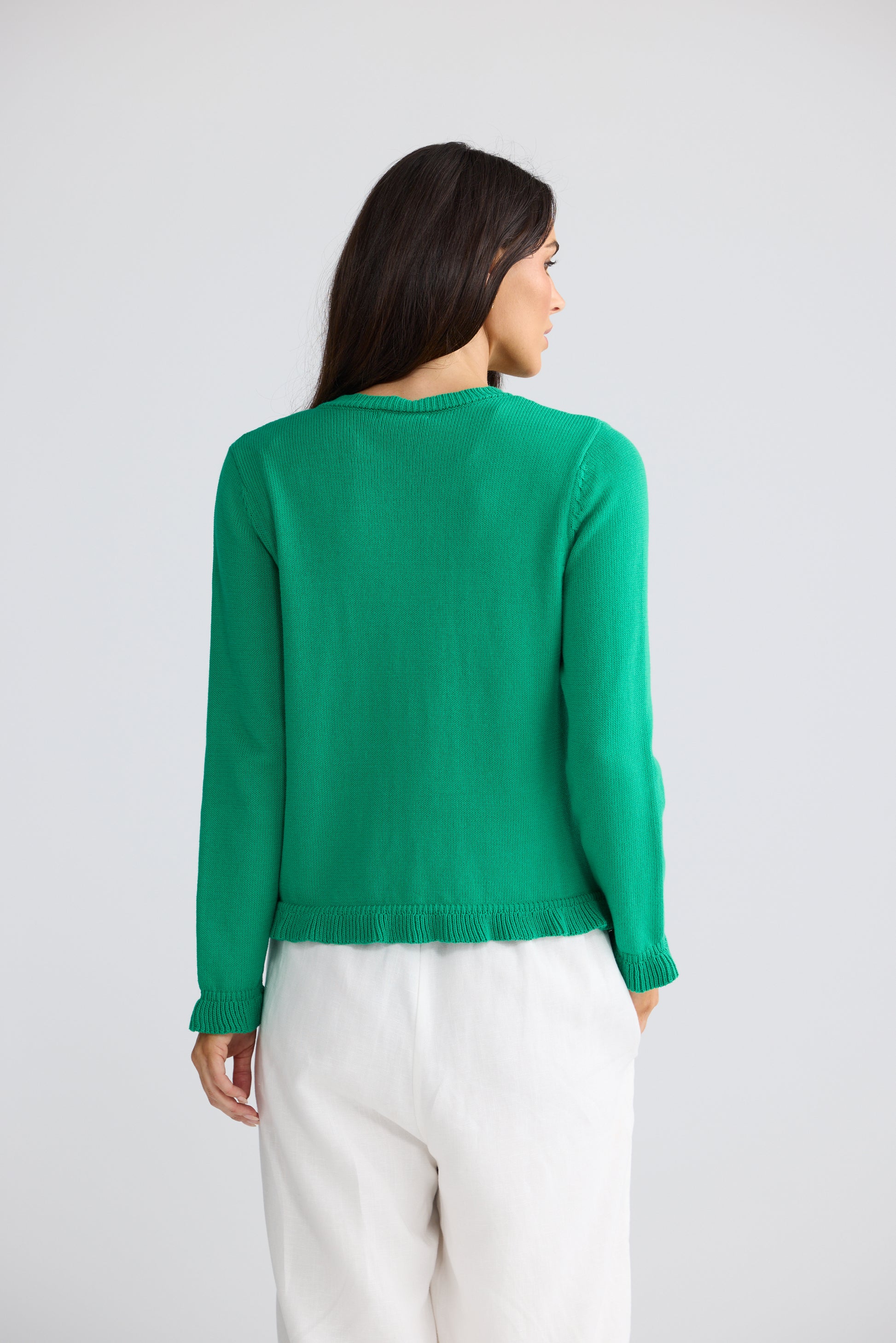 Jade green Lorrie Frill Knit Cardigan back view Australia