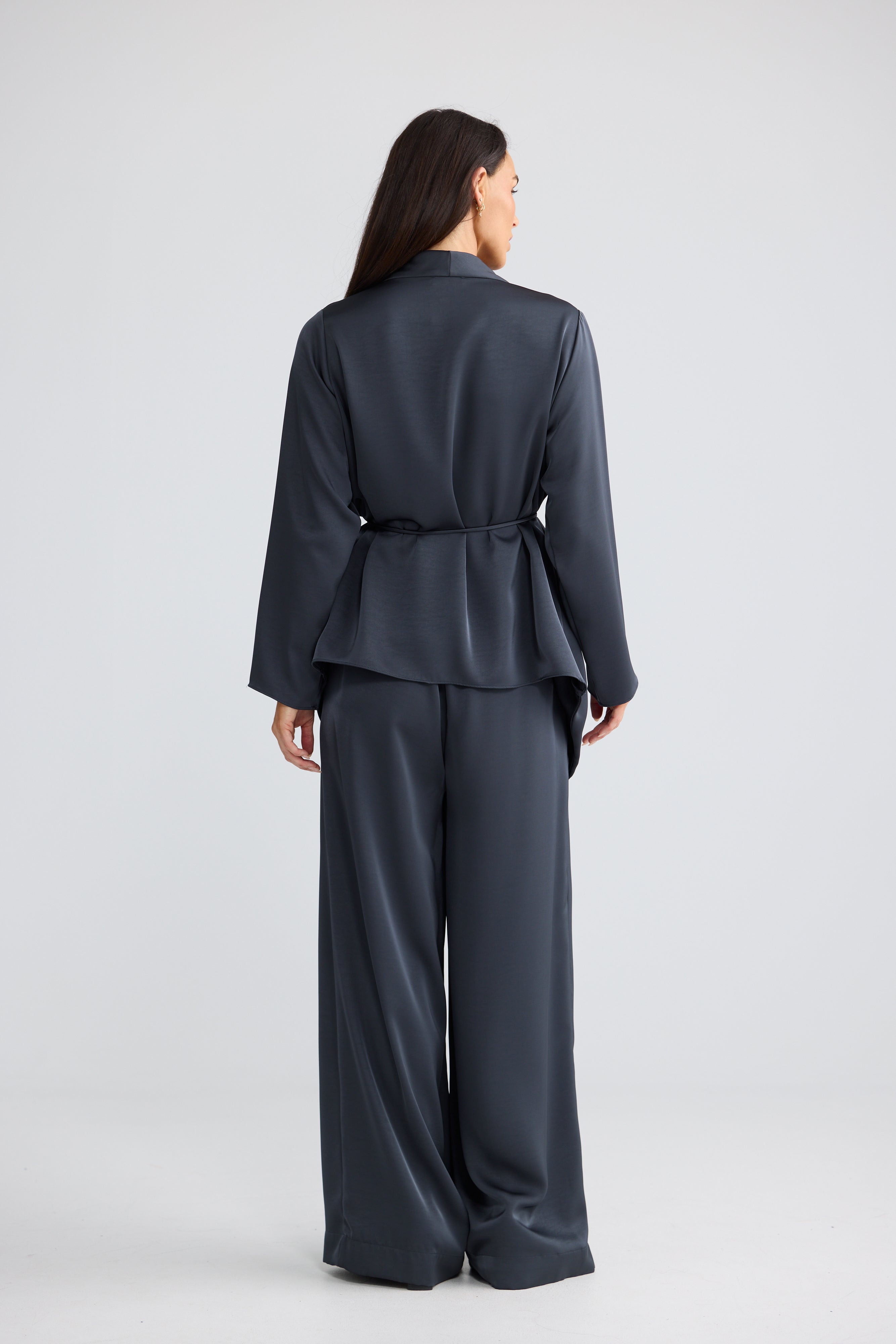 Kaleigh Satin Wrap Top in Graphite