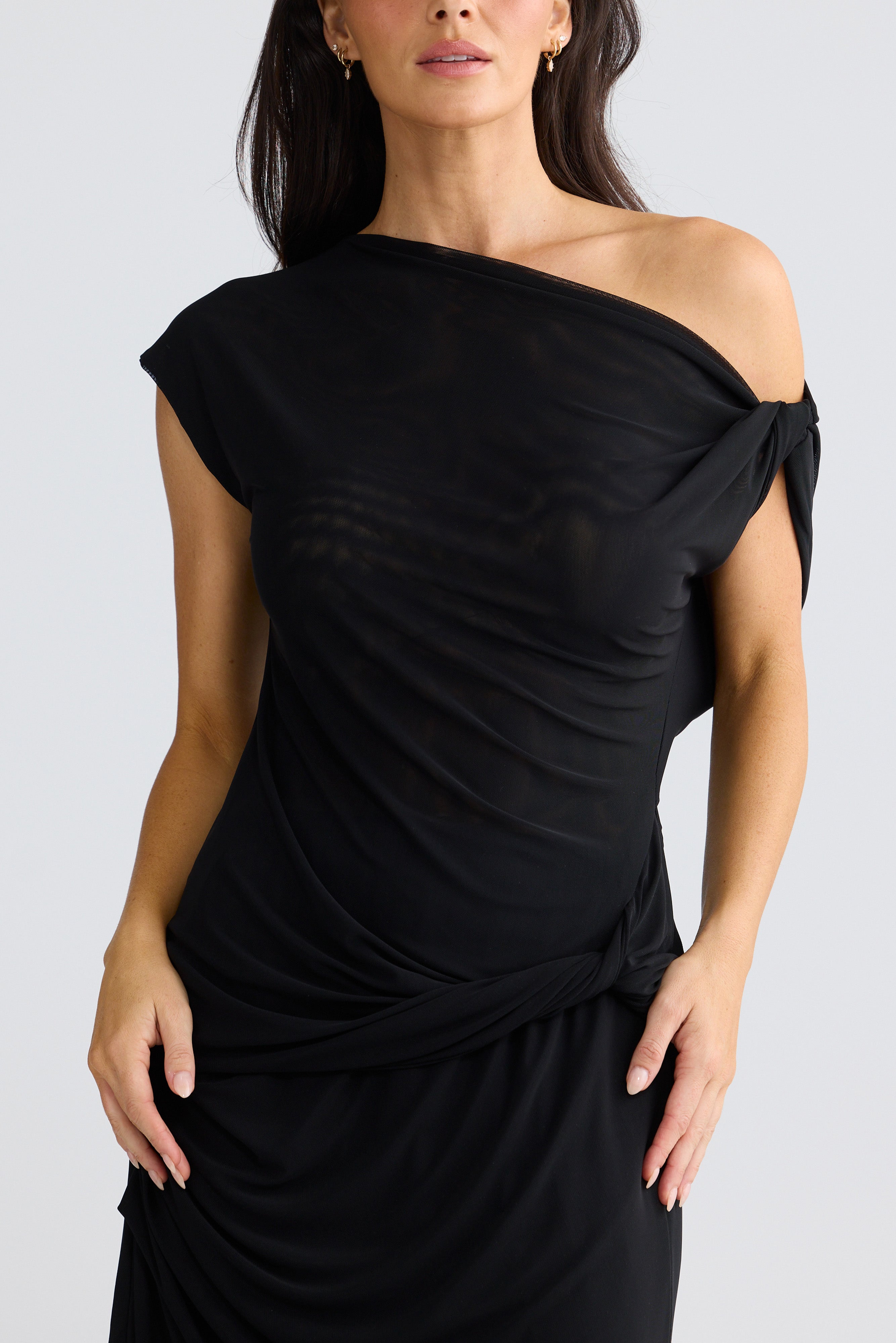 Harriet Black One-Shoulder Draped Top | Elegant Black Draped Top Australia