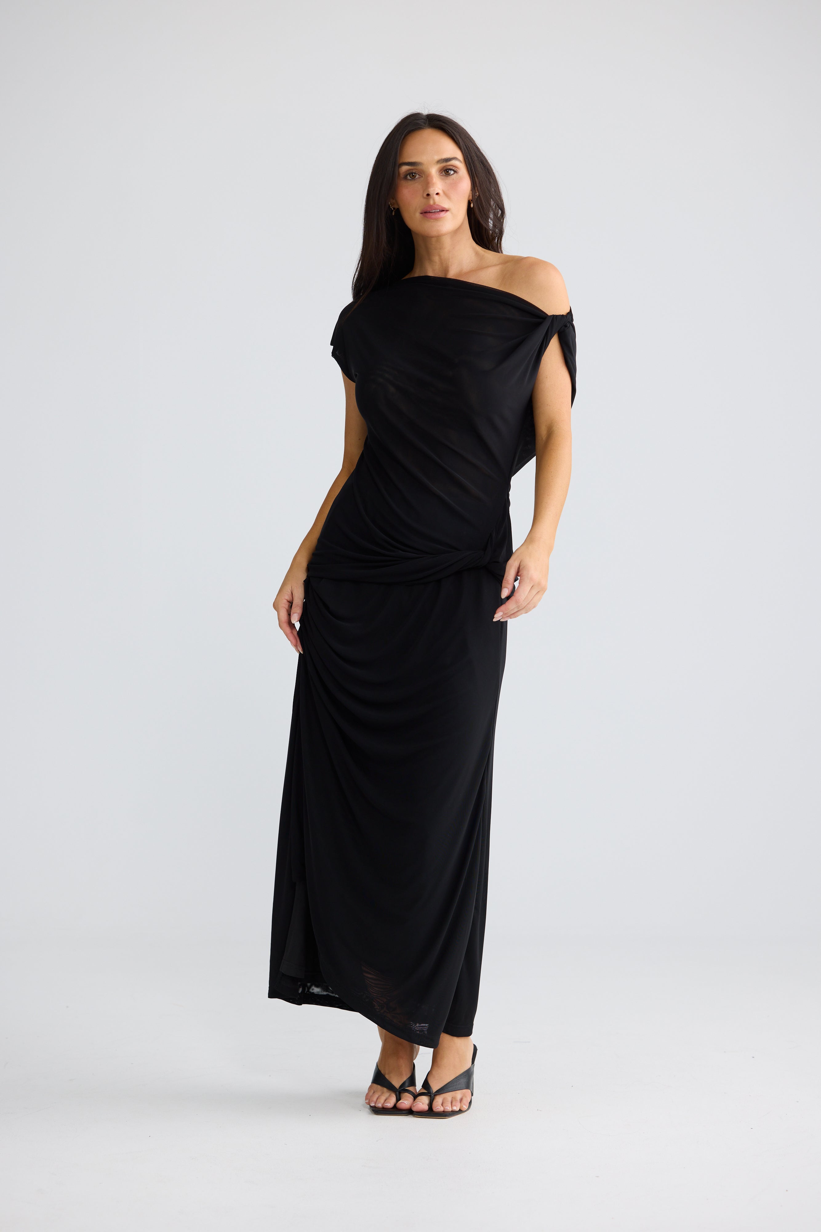 Harriet Black One-Shoulder Draped Top | Elegant Black Draped Top Australia