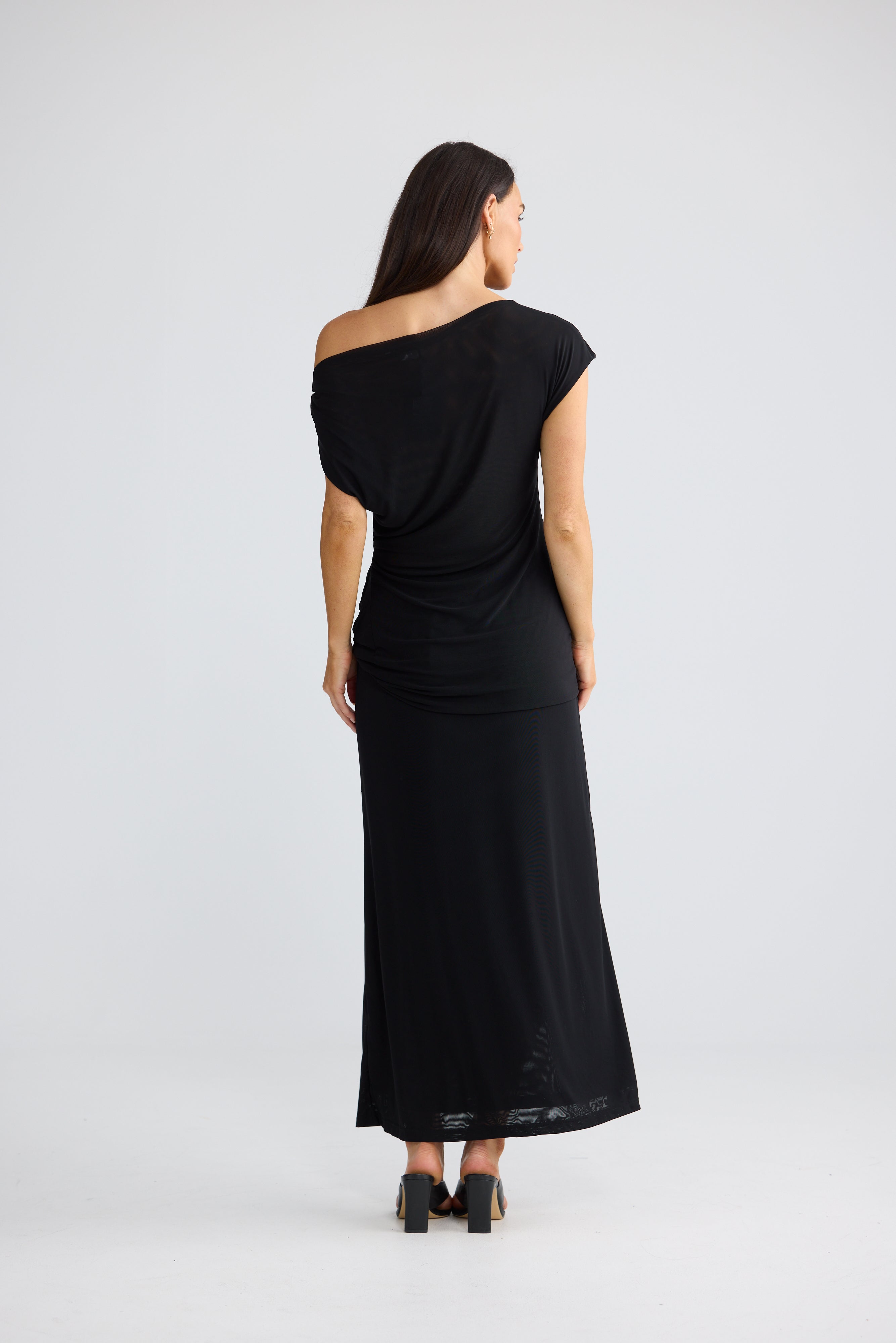 Harriet Black One-Shoulder Draped Top | Elegant Black Draped Top Australia