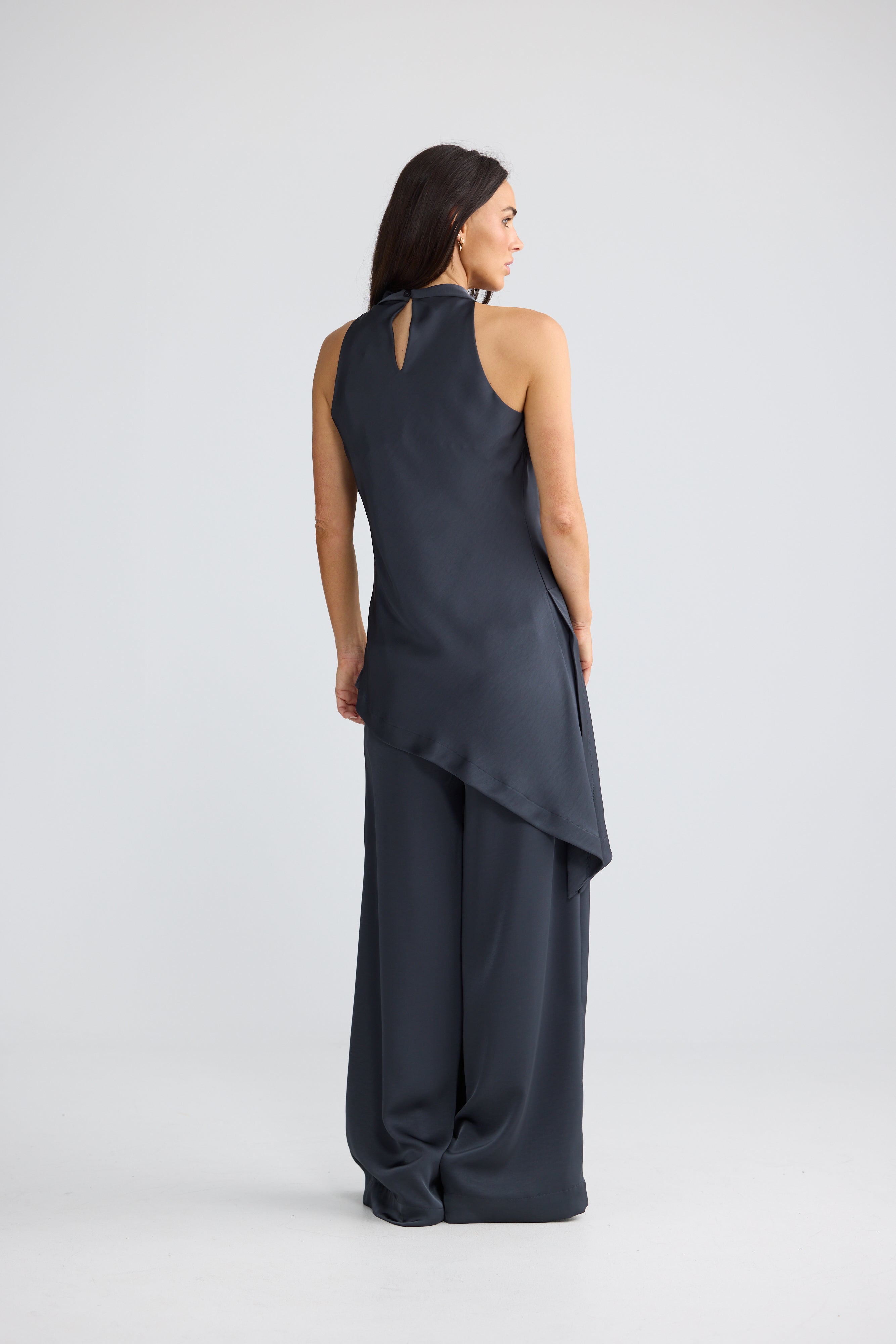 Madison Asymmetrical Satin Top in Graphite