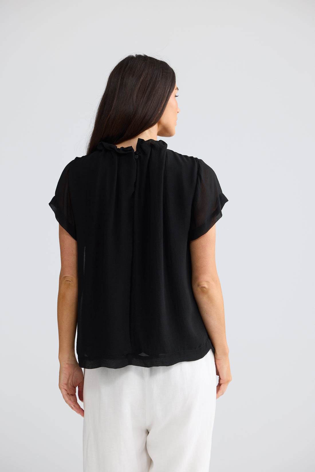 Carina Ruffle Neck Blouse in Black | Elegant Black Blouse Australia
