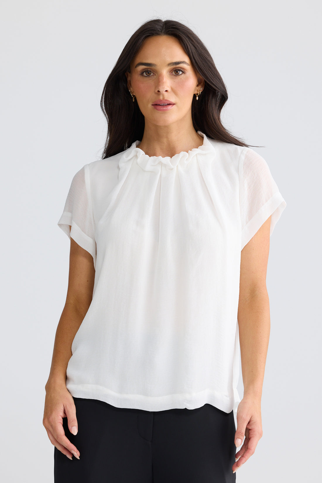 Carina Ruffle Neck Blouse in Black | Elegant Black Blouse Australia