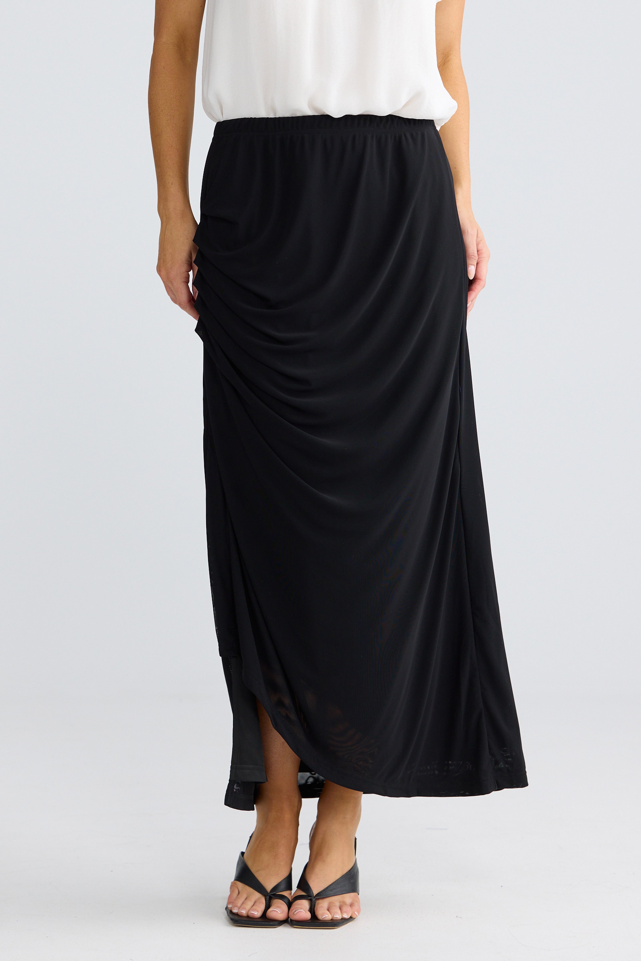 Francine Black Draped Maxi Skirt | Elegant Black Maxi Skirt Australia