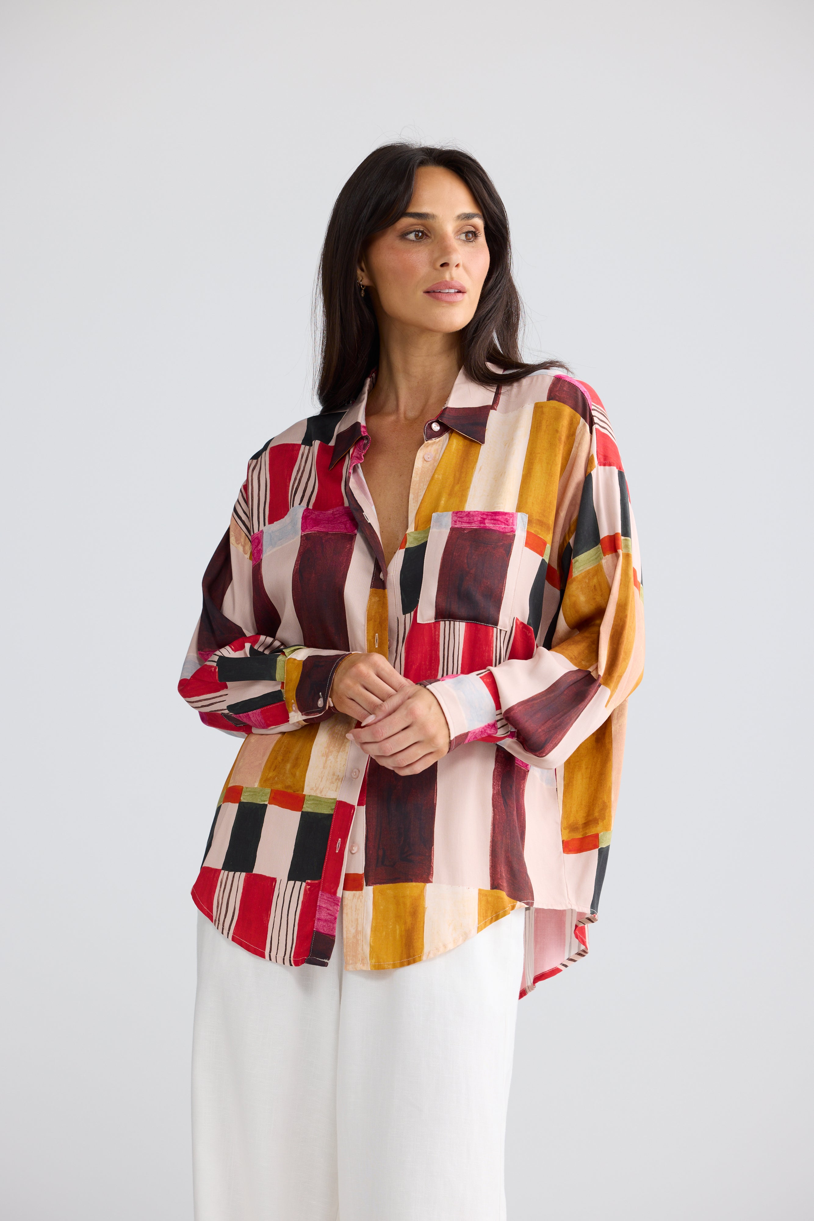 Glenda Painterly Geo Print Shirt | Artistic Print Shirt Australia