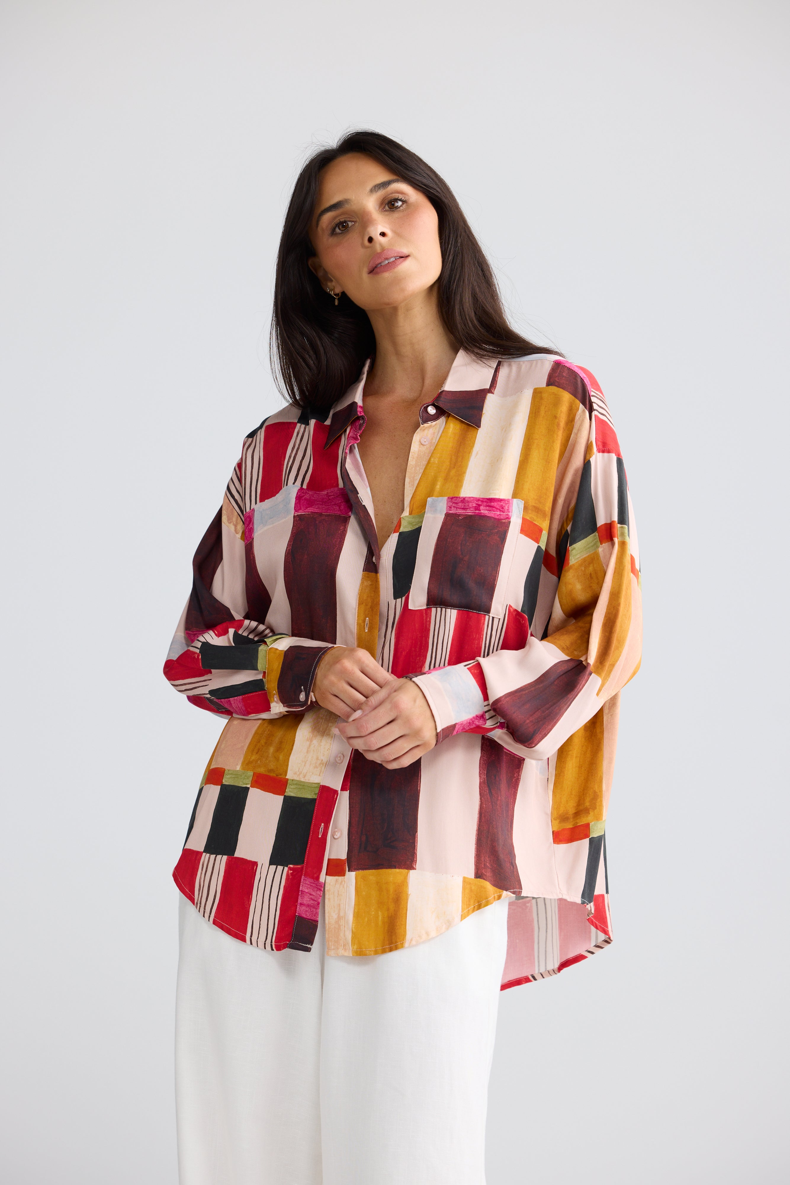 Glenda Painterly Geo Print Shirt | Artistic Print Shirt Australia