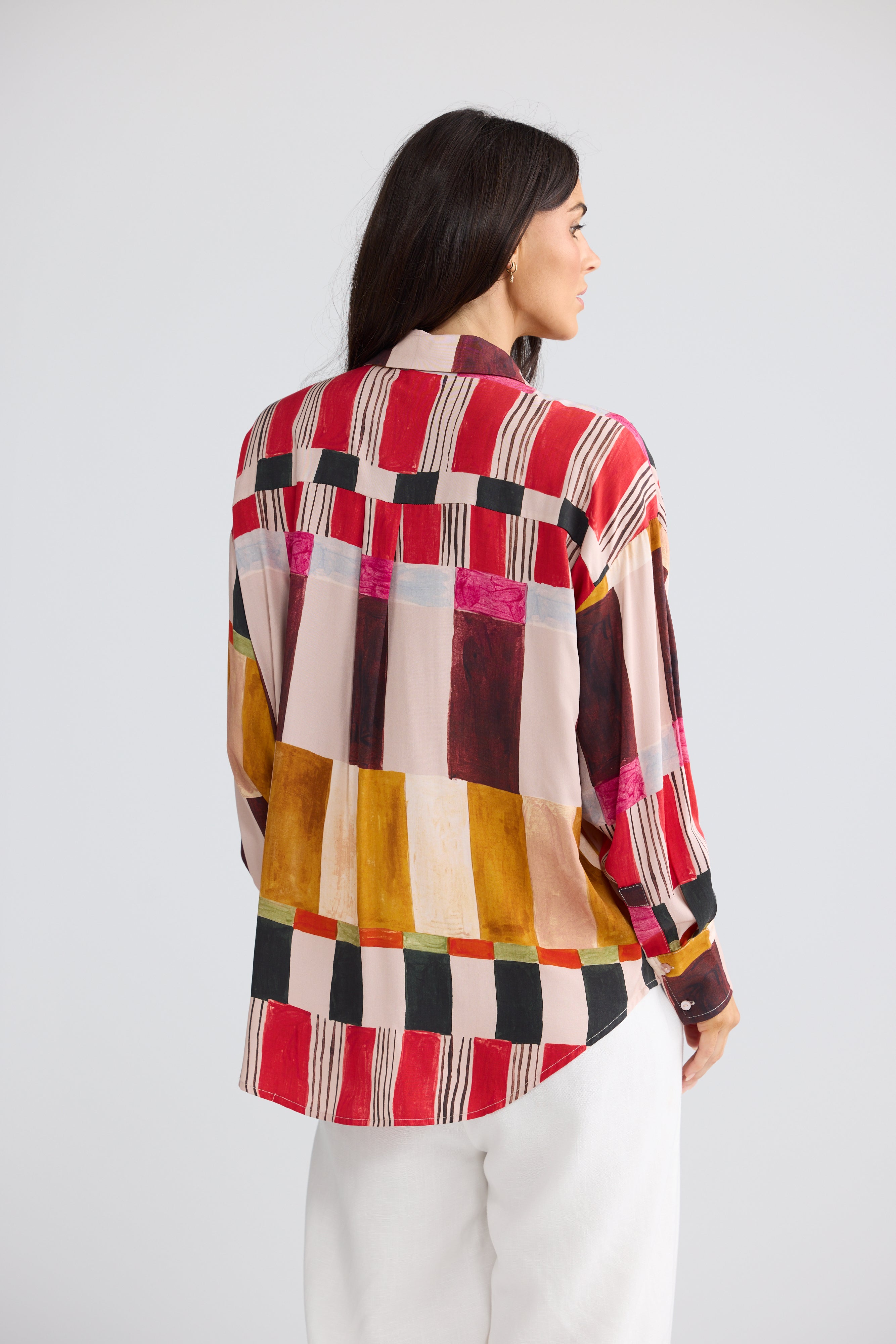 Glenda Painterly Geo Print Shirt | Artistic Print Shirt Australia