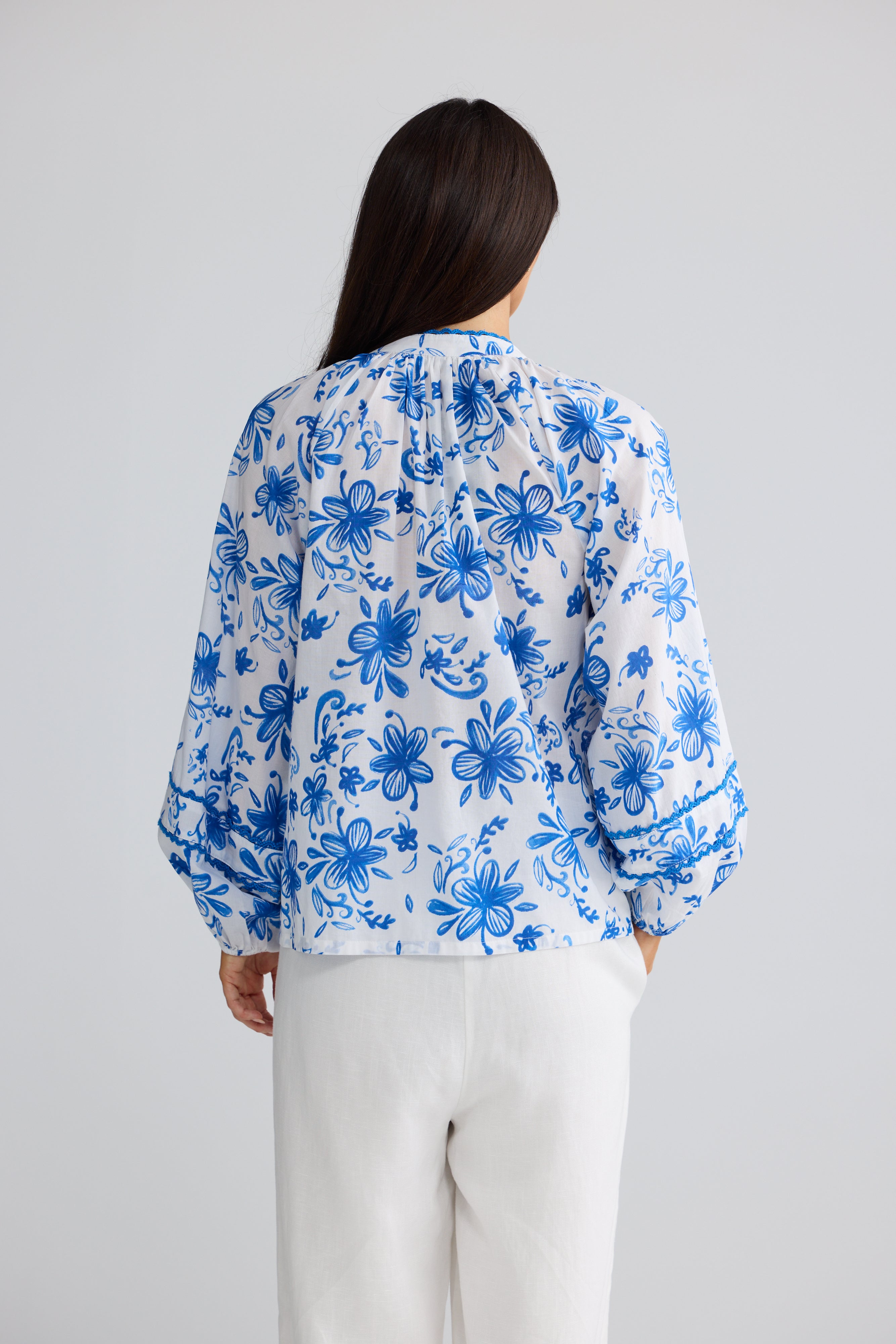 Danielle Blue Bliss Floral Long Sleeve Top | Elegant Floral Top Australia