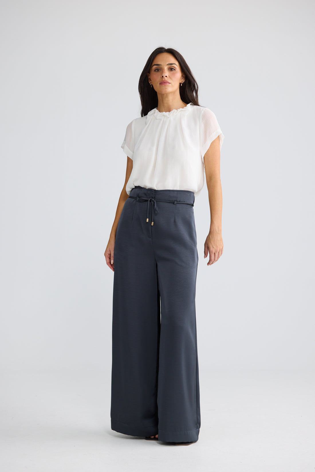 Kensington Wide Leg Satin Pants in Graphite