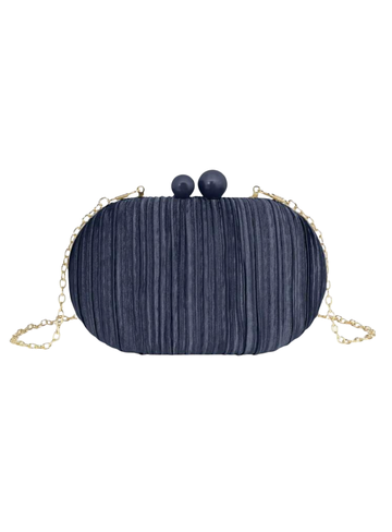 Elegant Navy Pleated Oval Clutch Bag with Gold Chain Strap | Elegant Navy Pleated Oval Clutch Bag Australia