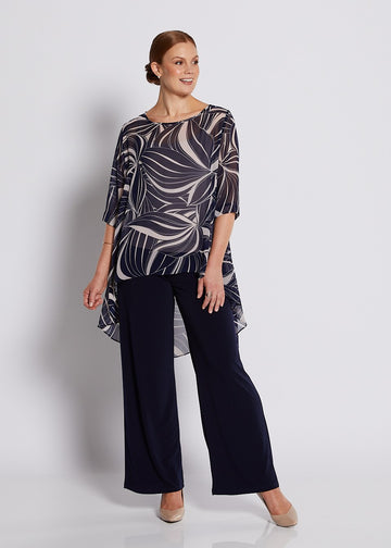 Navy Abstract Print High-Low Top | Elegant Women’s Top Australia
