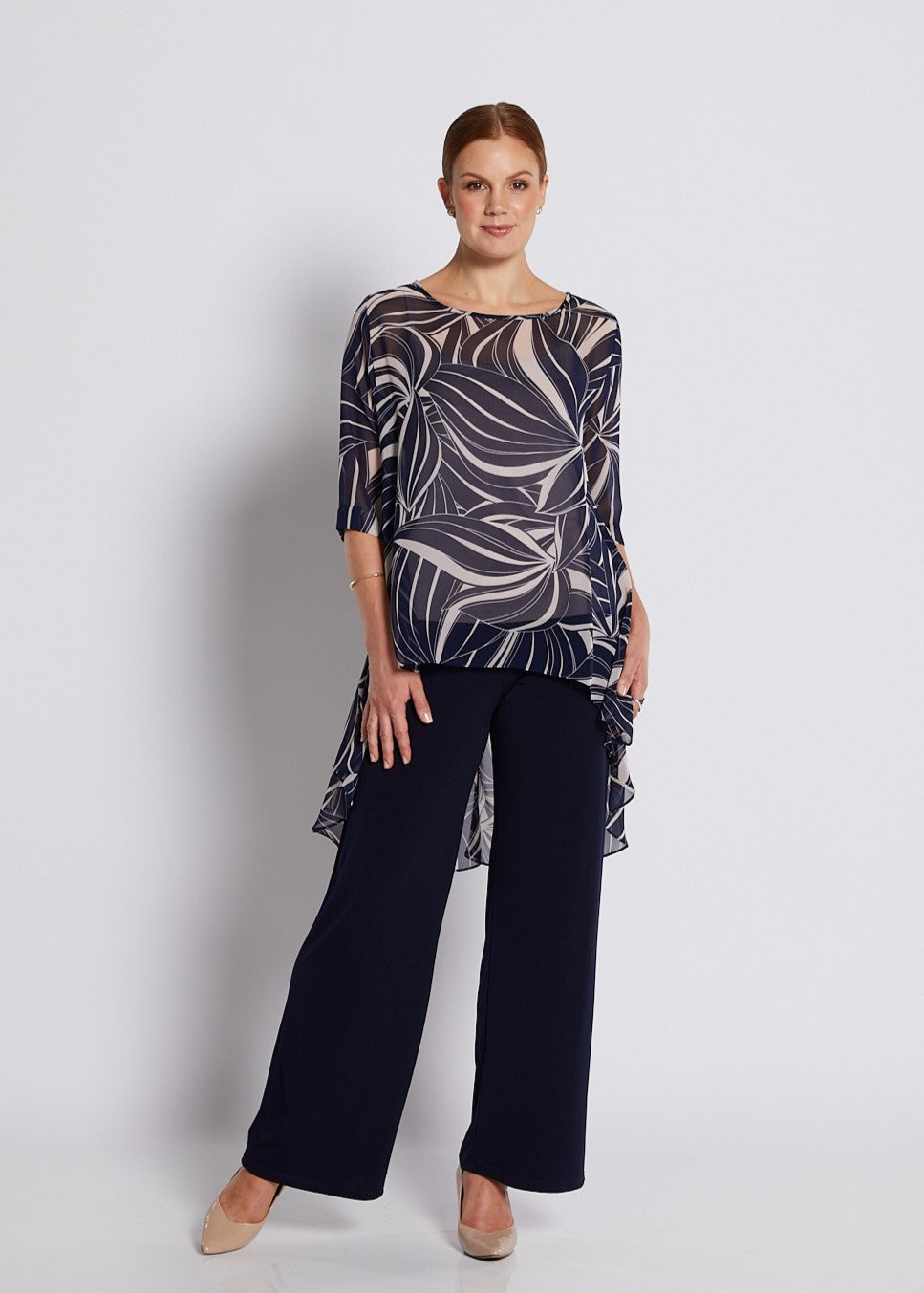 Navy Abstract Print High-Low Top