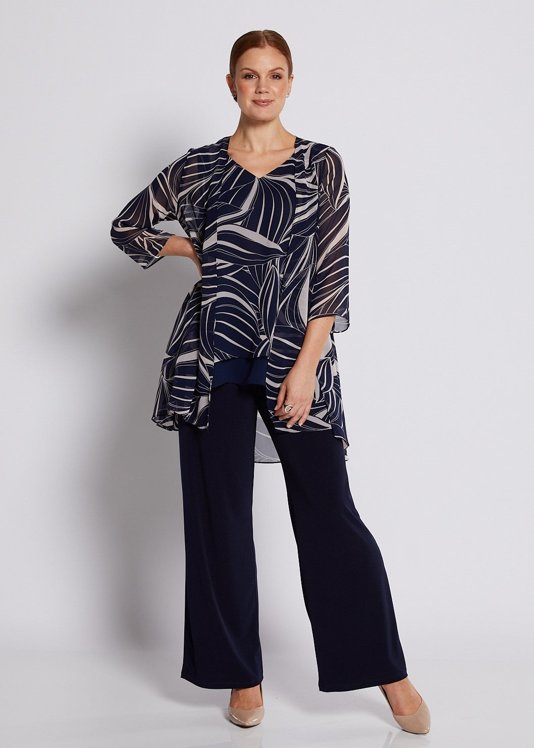 Cruz Julie Navy Abstract Layered Top