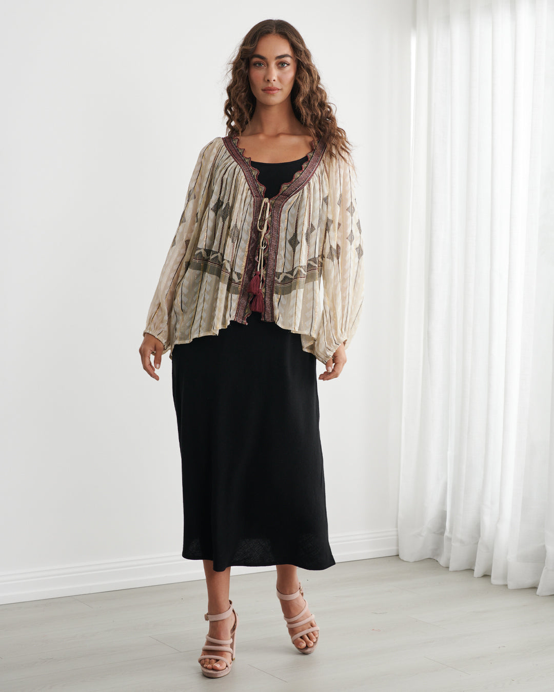 Boho Printed Lurex Jacket | Lightweight Layering with Subtle Everyday Shine
