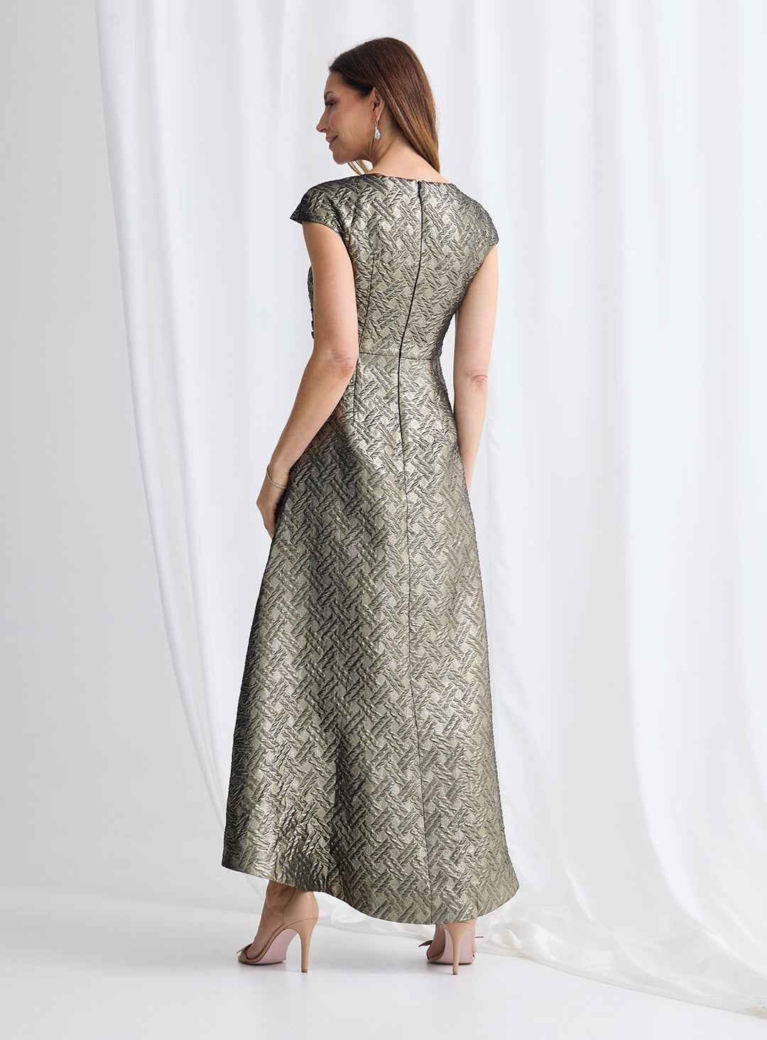 Metallic jacquard formal dress black gold Australia