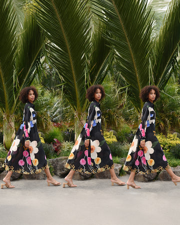 Black Multicolor Floral Print Maxi Shirt Dress