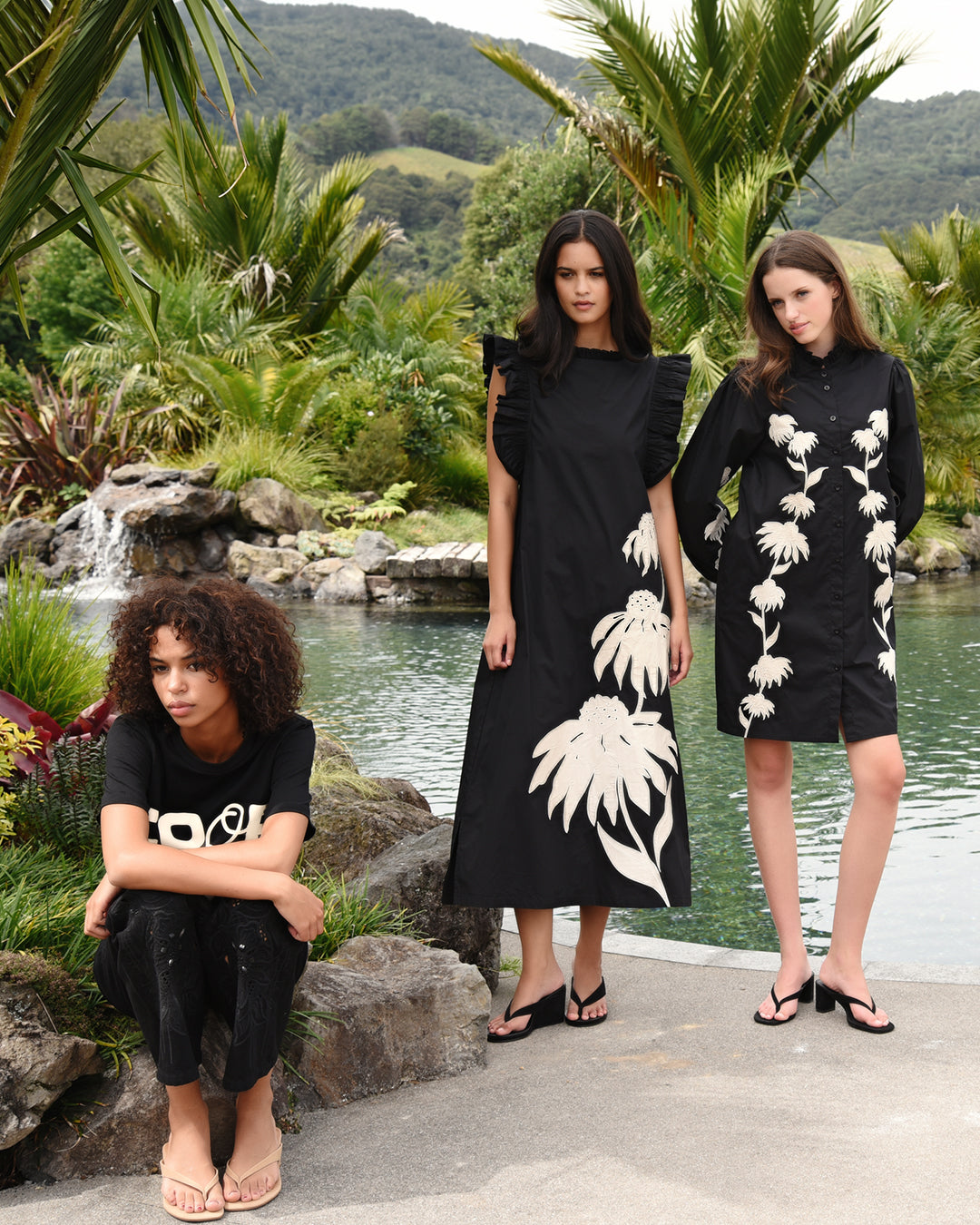 Modern Black Dresses with Bold Floral Embroidery