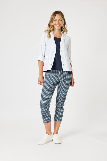 Say hello to your new wardrobe staple: the Danielle Cropped Linen Blazer by Gordon Smith! This unstructured beauty goes with everything—yes, everything.