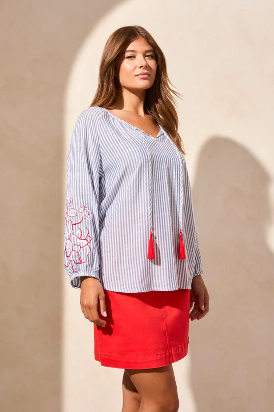 Raglan sleeve embroidered blouse