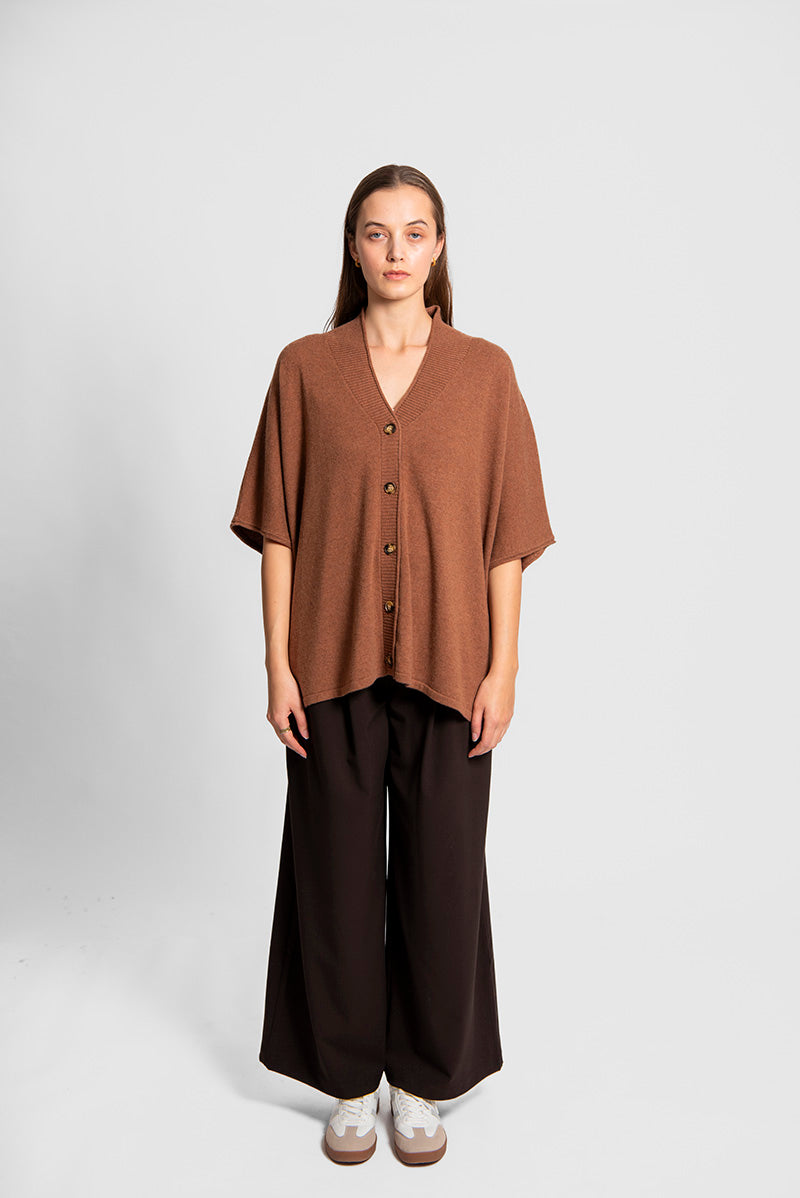 Fields Knit Poncho Chestnut | Merino Wool Cashmere Blend Poncho