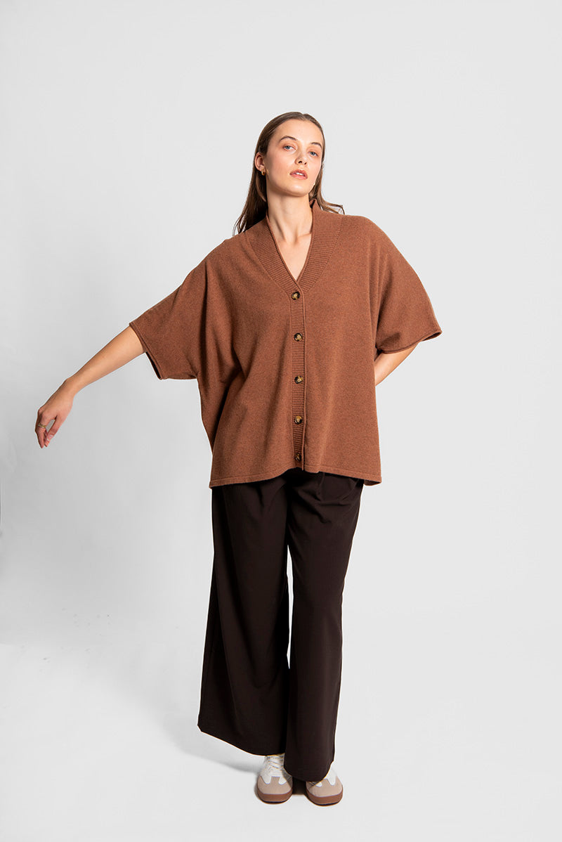 Fields Knit Poncho Chestnut | Merino Wool Cashmere Blend Poncho