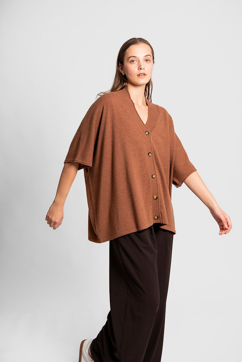 Fields Knit Poncho Chestnut | Merino Wool Cashmere Blend Poncho