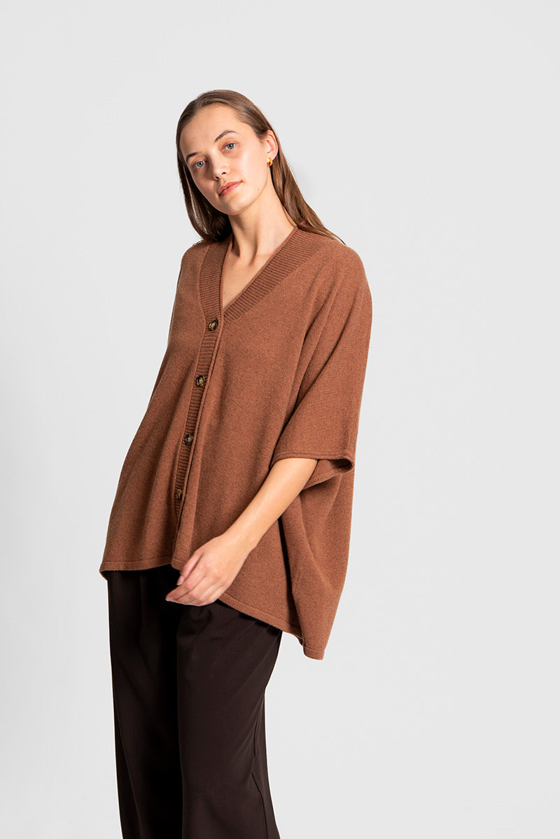 Fields Knit Poncho Chestnut | Merino Wool Cashmere Blend Poncho