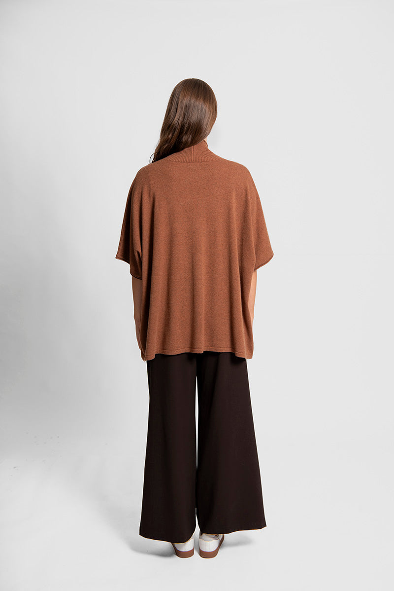 Fields Knit Poncho Chestnut | Merino Wool Cashmere Blend Poncho