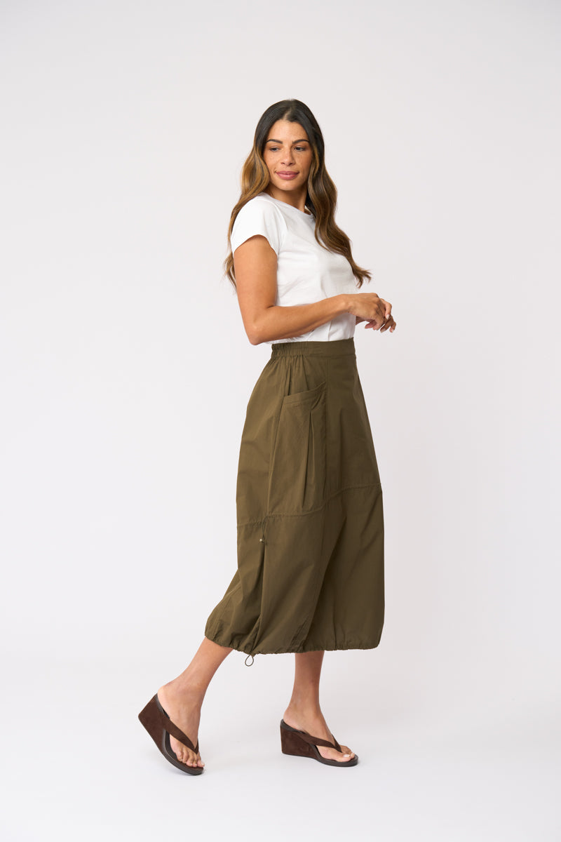 Olive Green Utility Midi Skirt