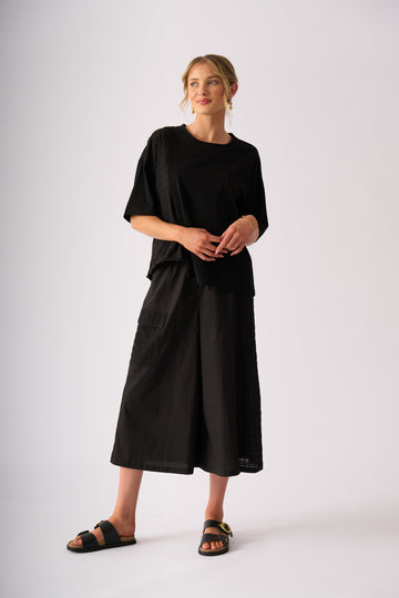 Black Textured Panel Relaxed Top
