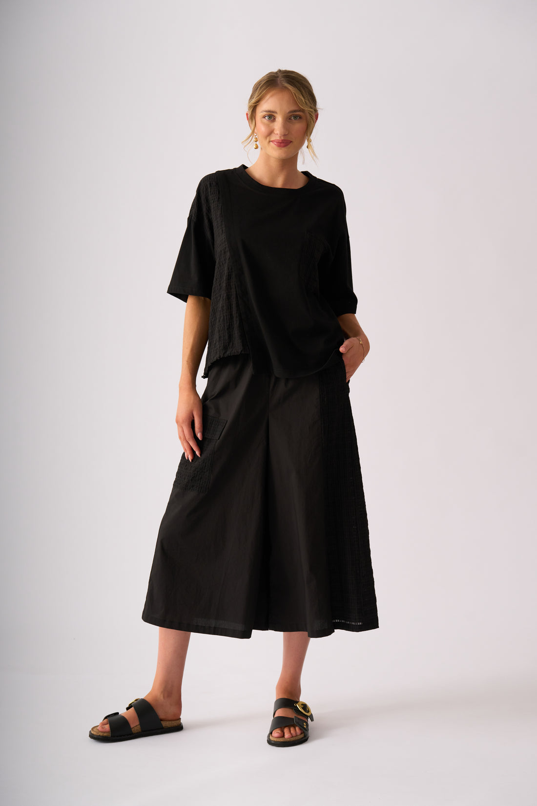 Black Textured Panel Relaxed Top