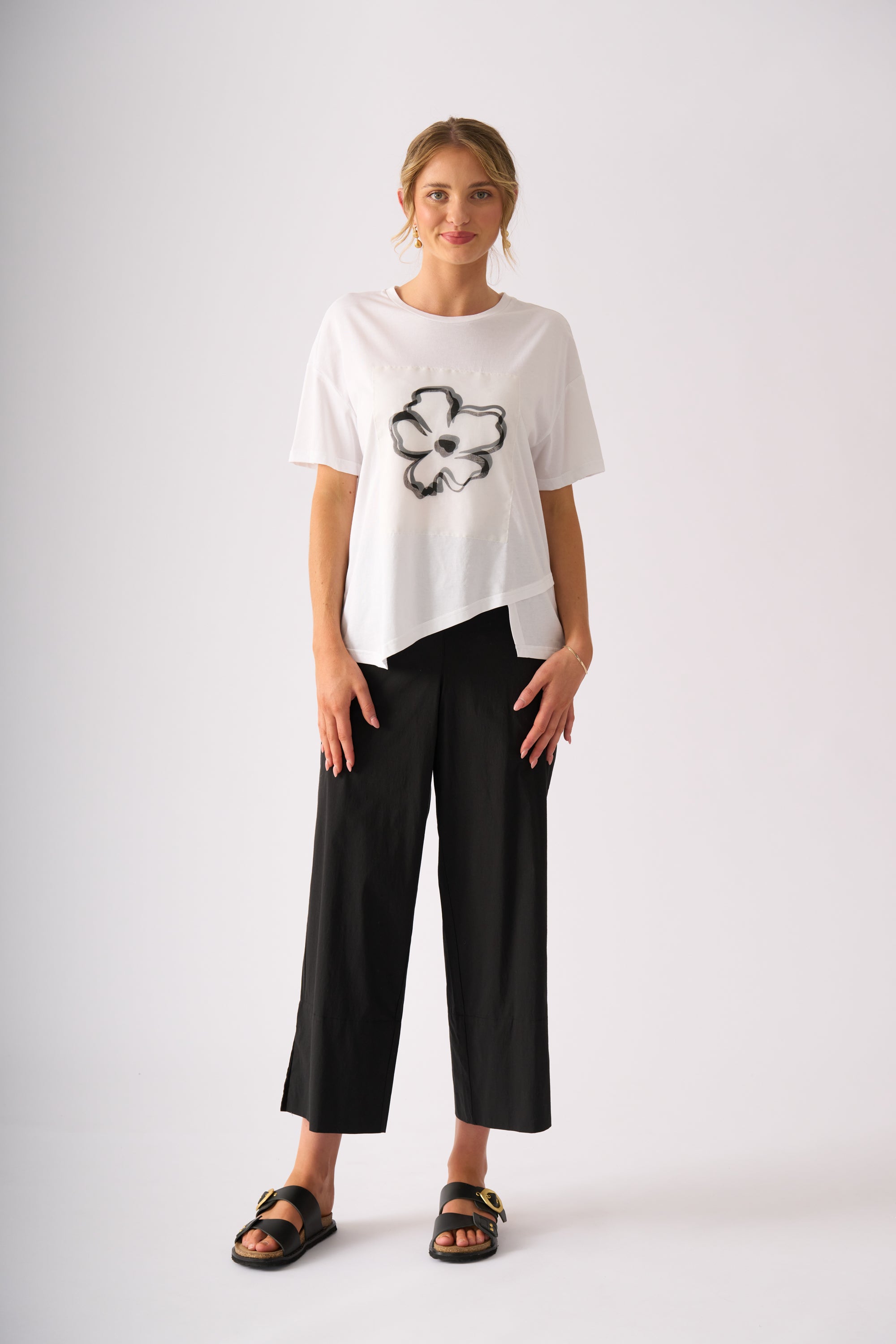 White Floral Print Asymmetric Top