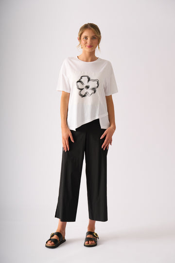 White Floral Print Asymmetric Top